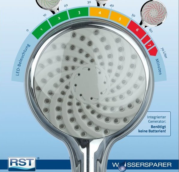 led duschkopf wasser sparen farbwechsel rot grün wasserverbrauch dusche brause farbe