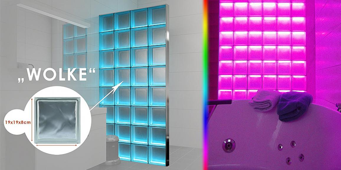 LED Glasbausteine mit Farbwechsel als Raumteiler, Duschwand und Baddekoration